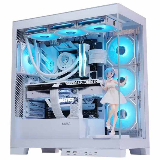 4503 WHITE FULL TOWER 40SERIES GPU DOUBLE TEMPERED GLASS GAMING PC CASE SAMA