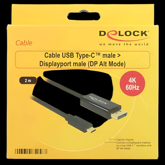 85256 2m USB-C TO DISPLAY PORT M/M 4K/60HZ BLACK DELOCK