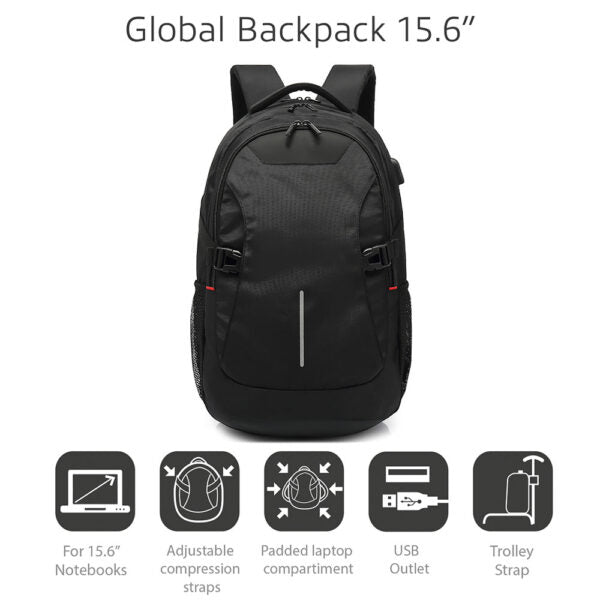 AC8530 15.6″ N/B BACKPACK WITH USB CHARGING PORT GLOBAL BLACK ACT