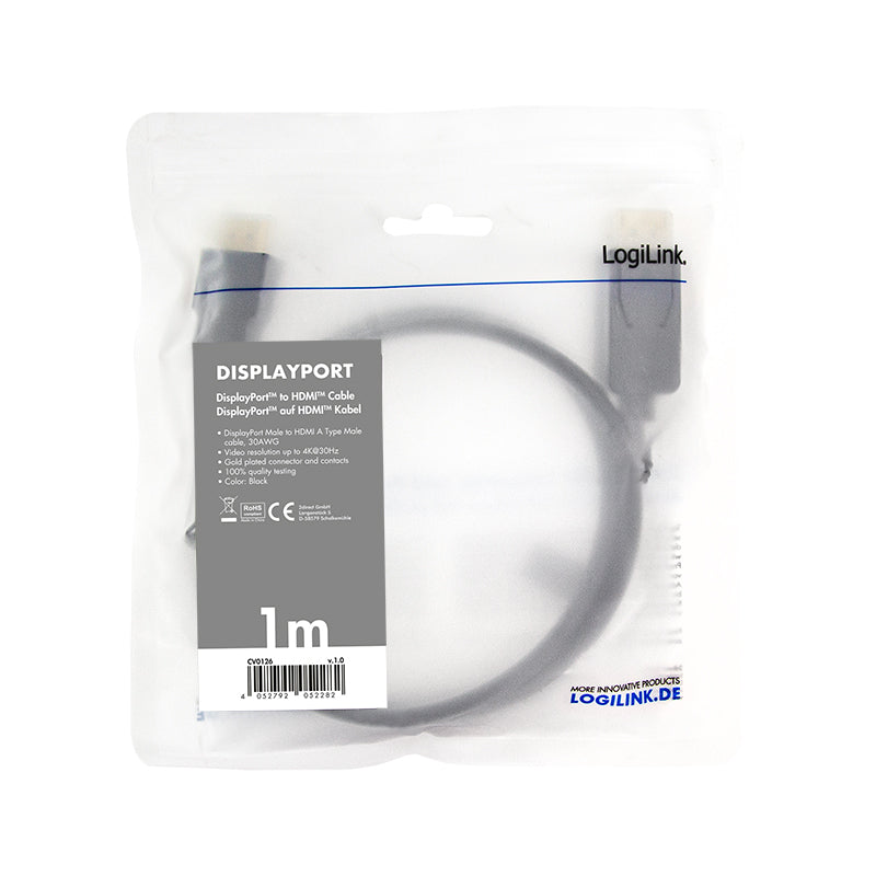 CV0126 1m DISPLAY PORT 1.2 TO HDMI 1,4 M/M LOGILINK