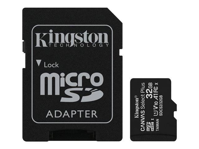 FLASH CARD MICRO-SDCS2 32GB KINGSTON CANVAS SELECT PLUS C10+ADAPTER