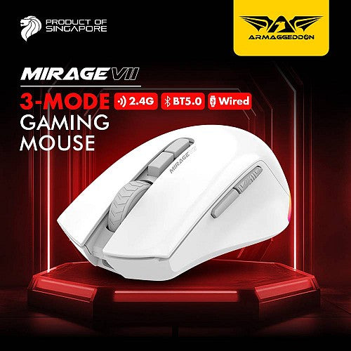Armaggeddon Gaming Mouse Wired+2.4G+BT Recharge 7B MIRAGE VII White