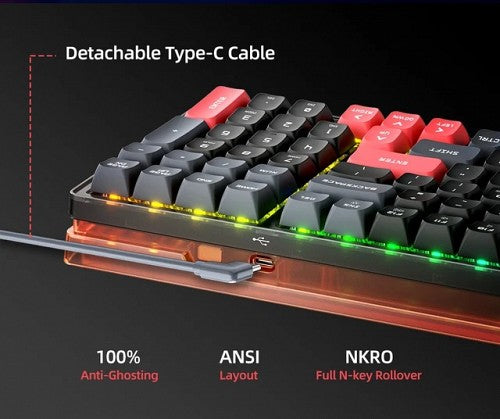 Machenike K600-B100 LITE Mechanical Gaming Keyboard 104 Red Switch Keys