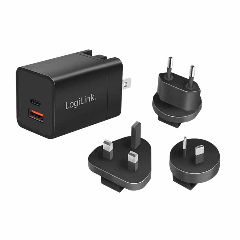 PA0301 USB SOCKET TRAVEL ADAPTER, 30W 1xUSB-A, 1xUSB-C GaN TECHNOLOGY, LOGILINK