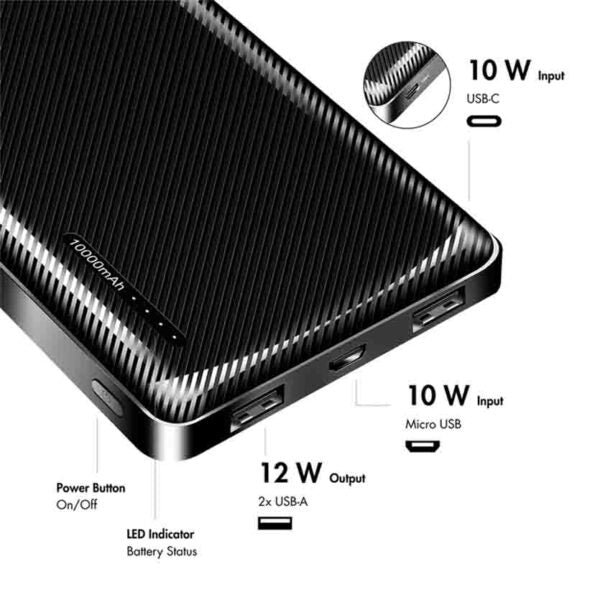 PA0316 POWERBANK 10000mAh, 2x USB-A, USB-C, WITH FAST CHARGING, BLACK, LOGILINK