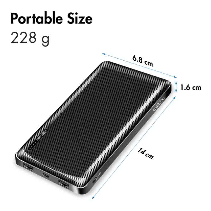 PA0316 POWERBANK 10000mAh, 2x USB-A, USB-C, WITH FAST CHARGING, BLACK, LOGILINK