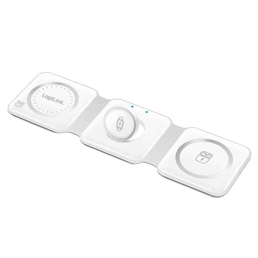 PA0344 FOLDABLE CHARGING STATION,15W IP65, for iPHONE/APPLE WATCH/AIRPODS WHITE LOGILINK