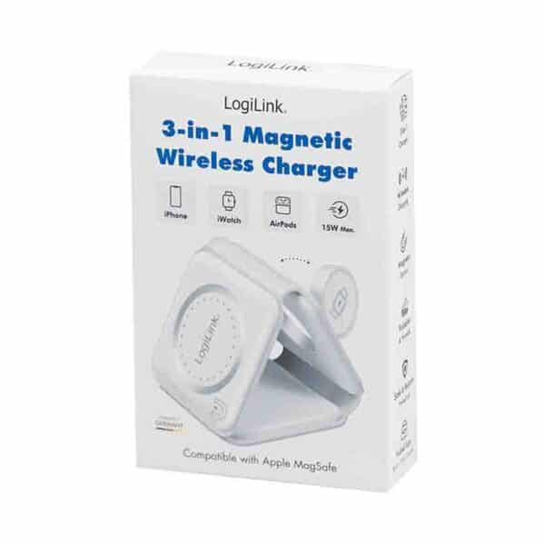 PA0344 FOLDABLE CHARGING STATION,15W IP65, for iPHONE/APPLE WATCH/AIRPODS WHITE LOGILINK