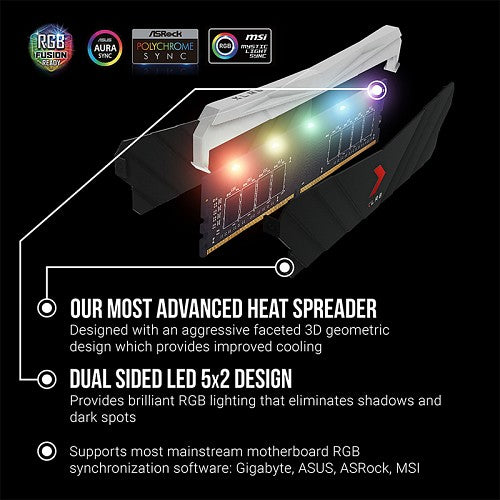 PNY RAM DIMM DDR4 3200MHz 2x8GB Desktop Memory Gaming RGB