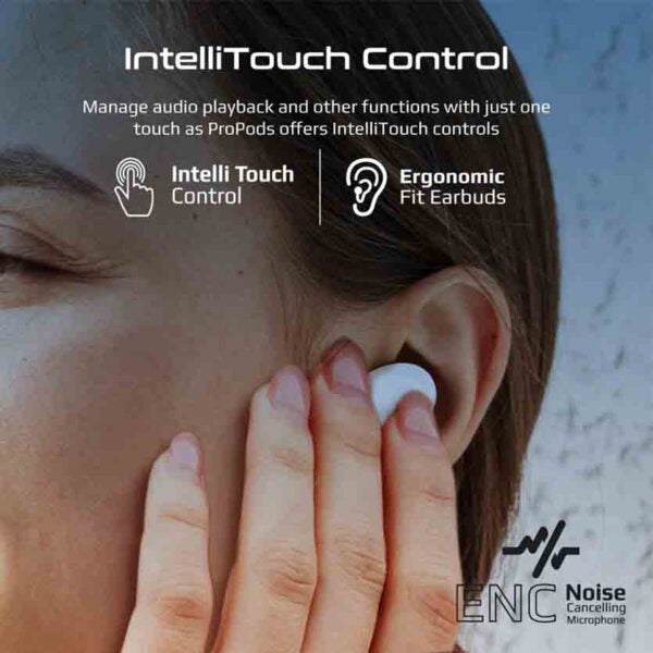 PROPODS.WHITE EARPHONES BT ANC TWS WITH INTELLITOUCH PROMATE