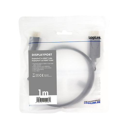 CV0126 1m DISPLAY PORT 1.2 TO HDMI 1,4 M/M LOGILINK