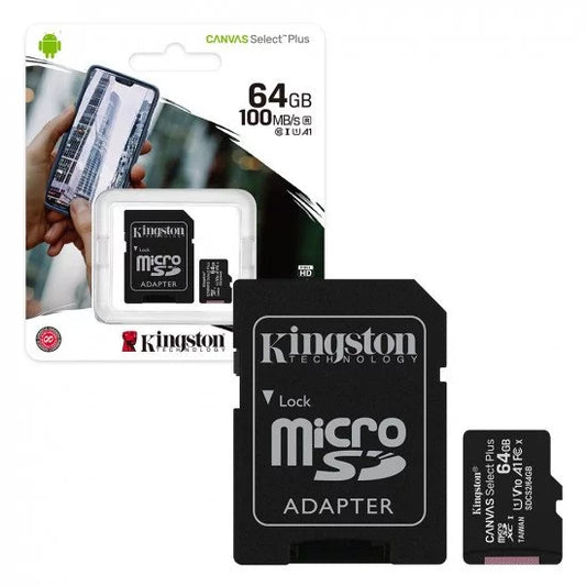FLASH CARD MICRO-SDCS2 64GB 100MB/s + ADAPTER C10 CANVAS KINGSTON
