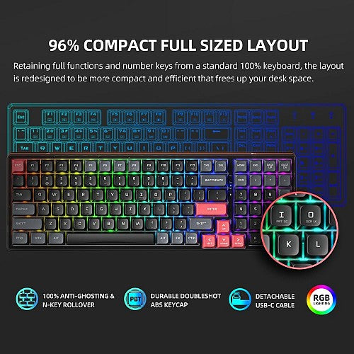 Machenike K600-B100 LITE Mechanical Gaming Keyboard 104 Red Switch Keys