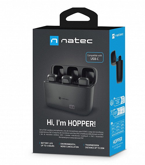 Natec Wireless Wearable Microphones for Contect Creators USB-C HOPPER LAVALIER (2 PIECES)